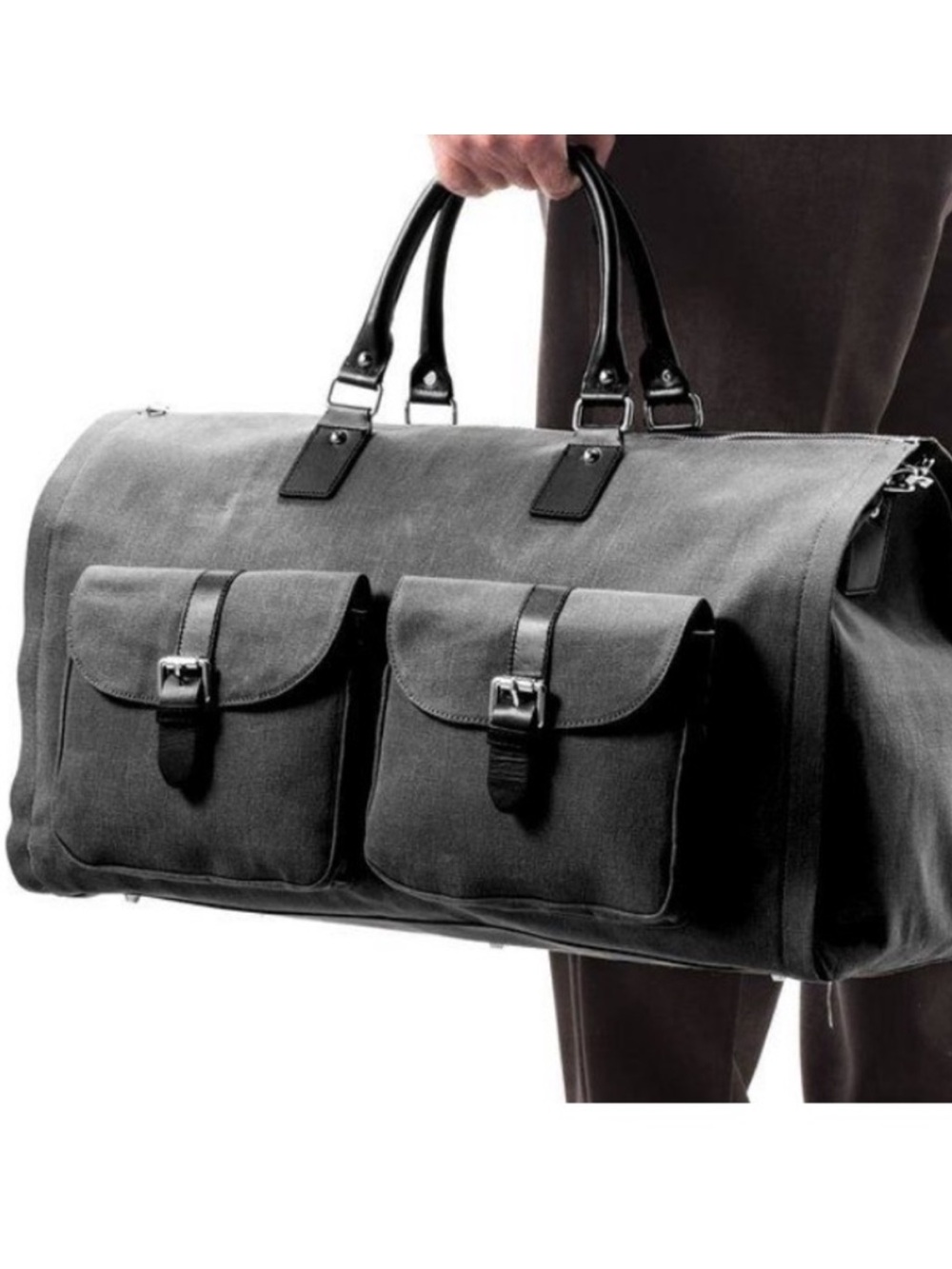 Hook & Albert grey waxed canvas weekender garment